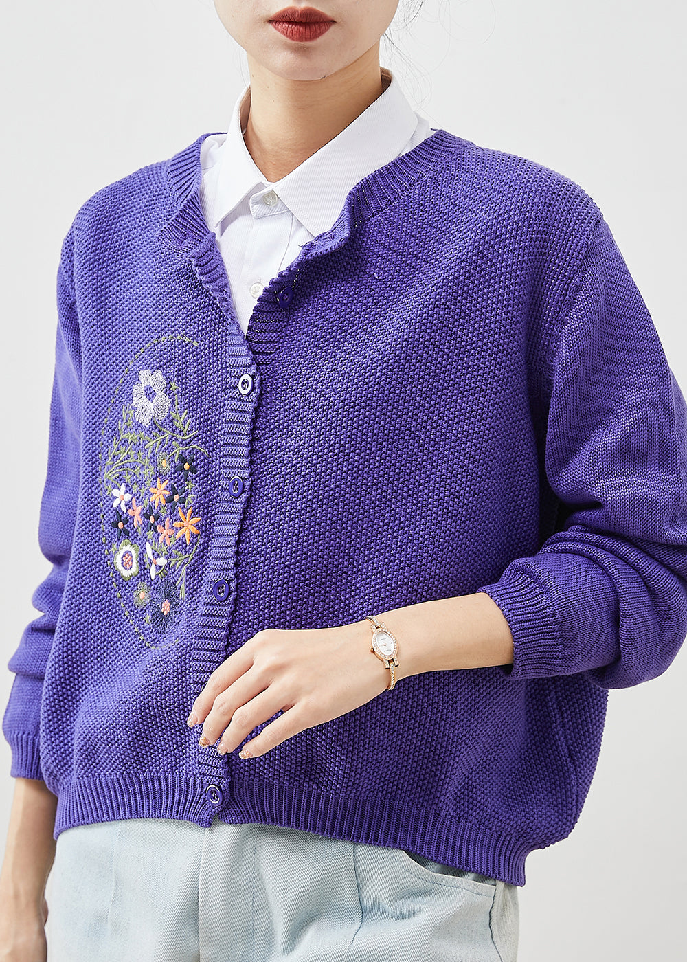 Boho Purple Embroidered Knit Cardigans Spring YU1041