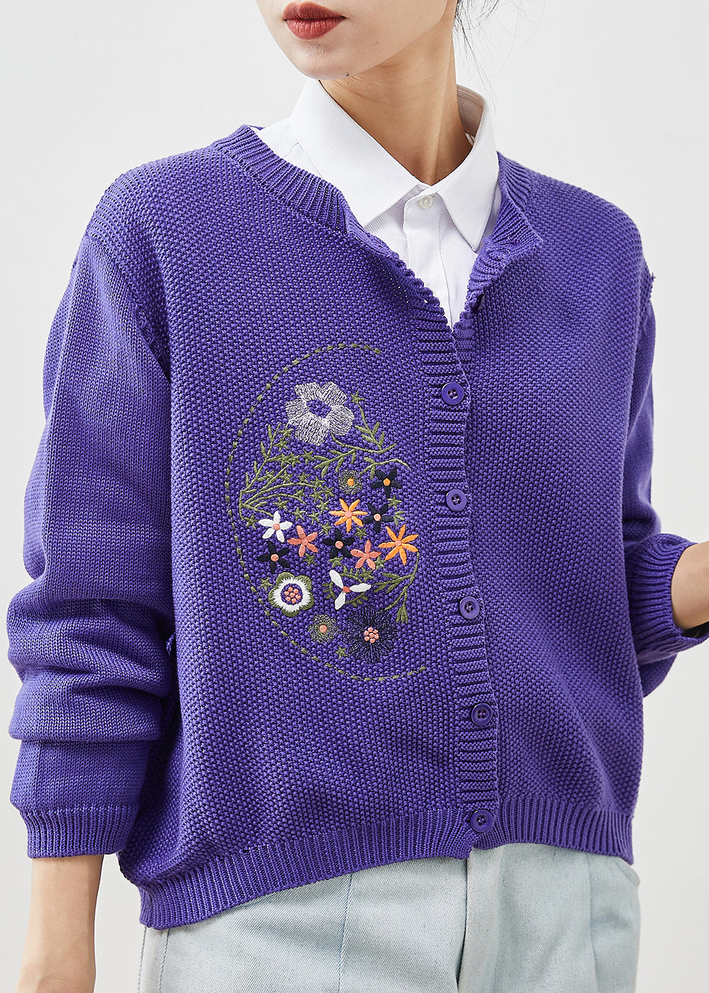 Boho Purple Embroidered Knit Cardigans Spring YU1041