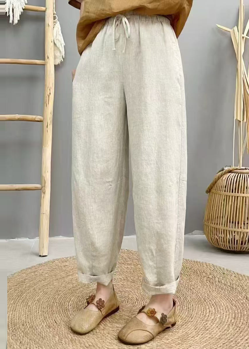 Pantalon d'été taille élastique surdimensionné sarouel lin violet bohème