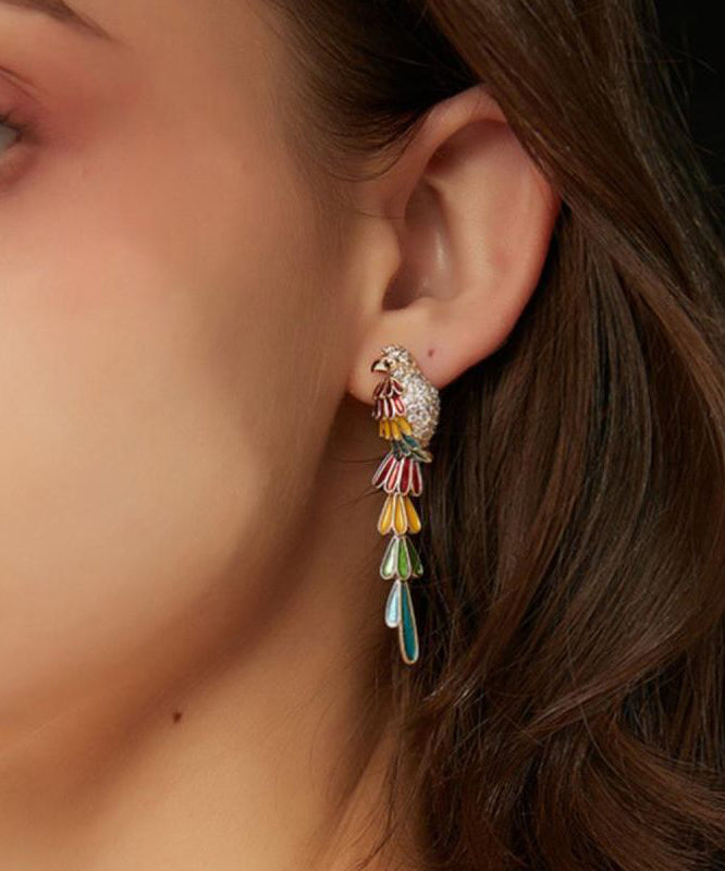 Tassel Zircon Overgild Parrot Rainbow Boho Earrings Drop Copper