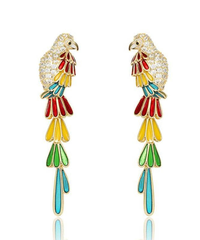 Tassel Zircon Overgild Parrot Rainbow Boho Earrings Drop Copper