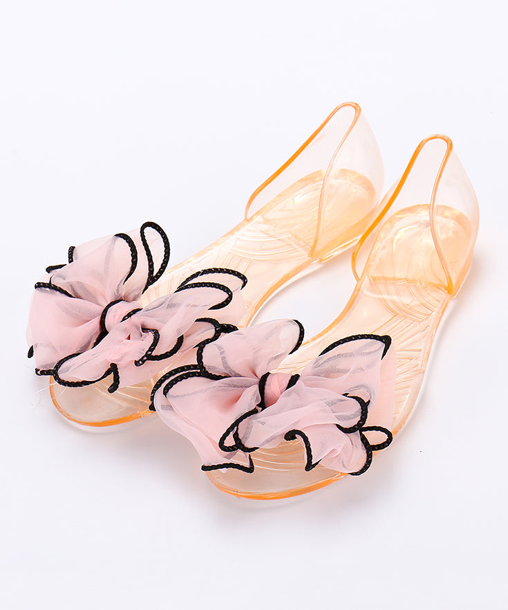 Sandales plates bohèmes rouges à fleurs transparentes