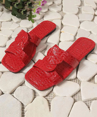 Boho Red Plus Size Faux Leather Slide Sandals Peep Toe DD1011