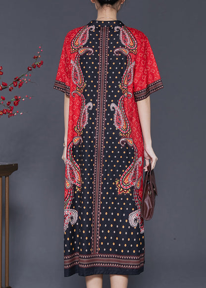 Boho Red V Neck Print Chiffon Holiday Dresses Summer SD1063