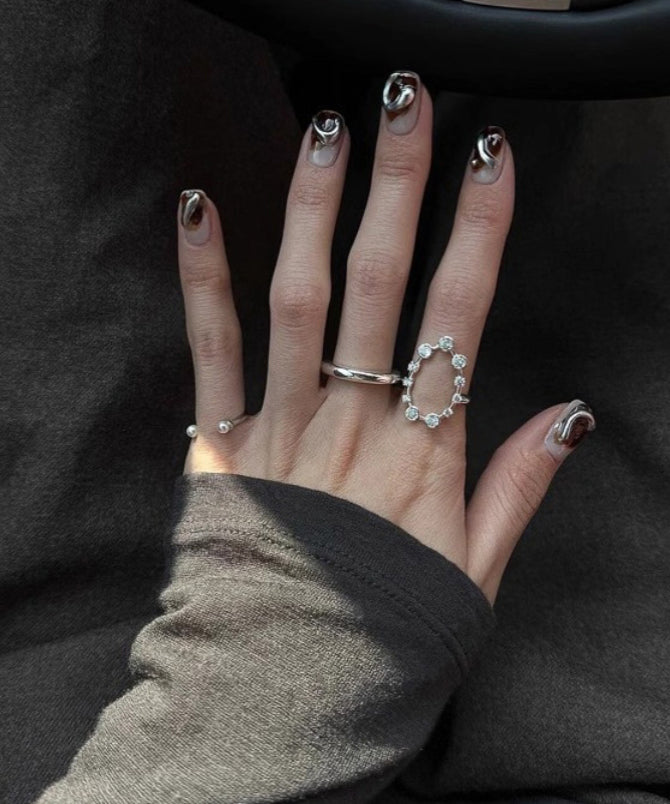 Stainless Rings Silk Set Zircon Steel Boho Three-Piece Open