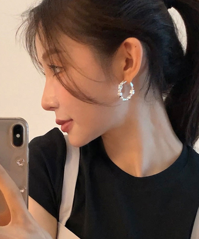 Boho Silver Silk Pearl Sterling Hoop Alloy Earrings