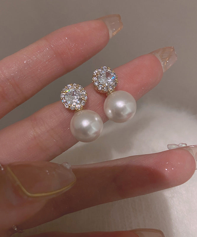 Alloy White Zircon Boho Earrings Pearl Stud