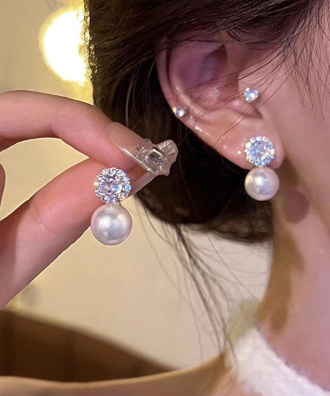 Alloy White Zircon Boho Earrings Pearl Stud
