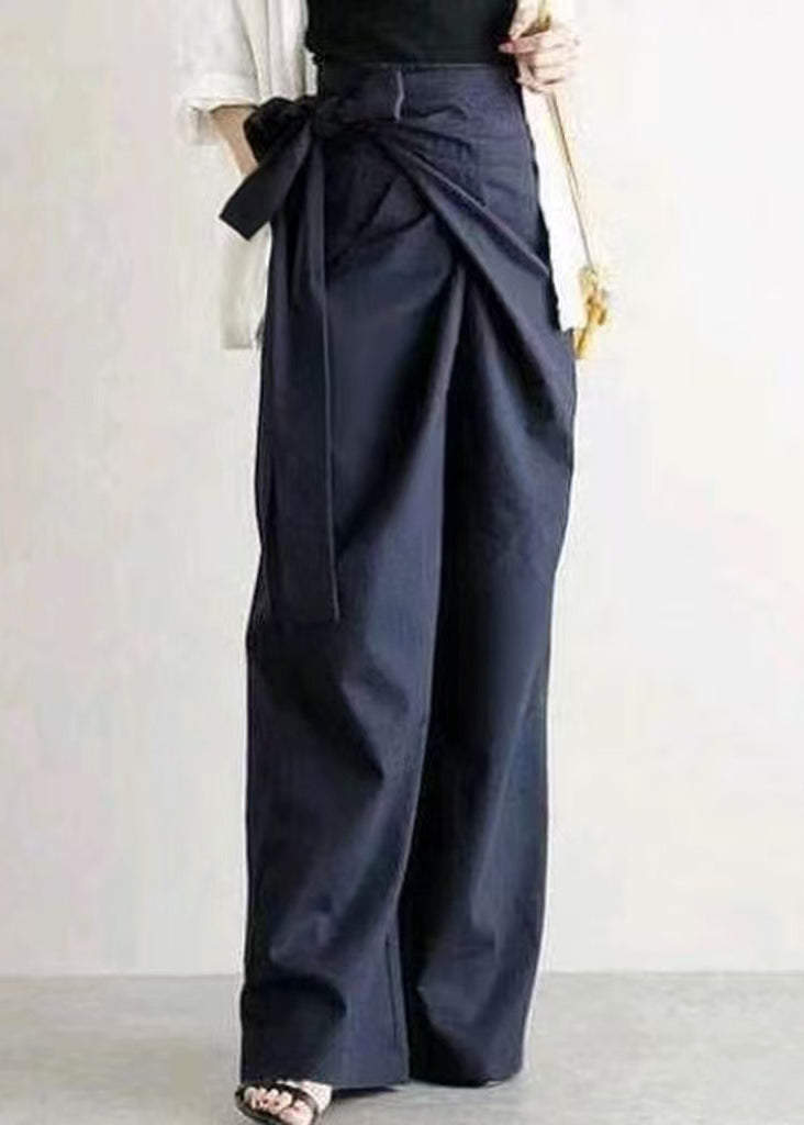 White Straight Boho Fall Linen Side Asymmetrical Tie Pants Waist