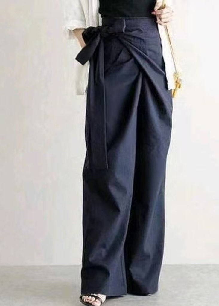 White Straight Boho Fall Linen Side Asymmetrical Tie Pants Waist