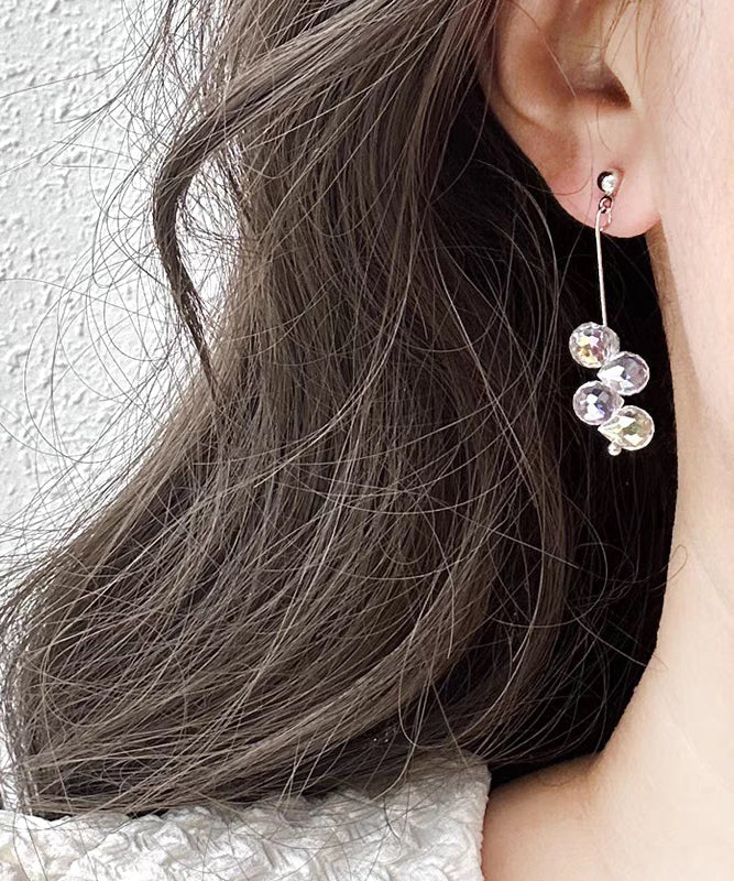 Tassel Boho Glass Drop White Silver Sterling Earrings