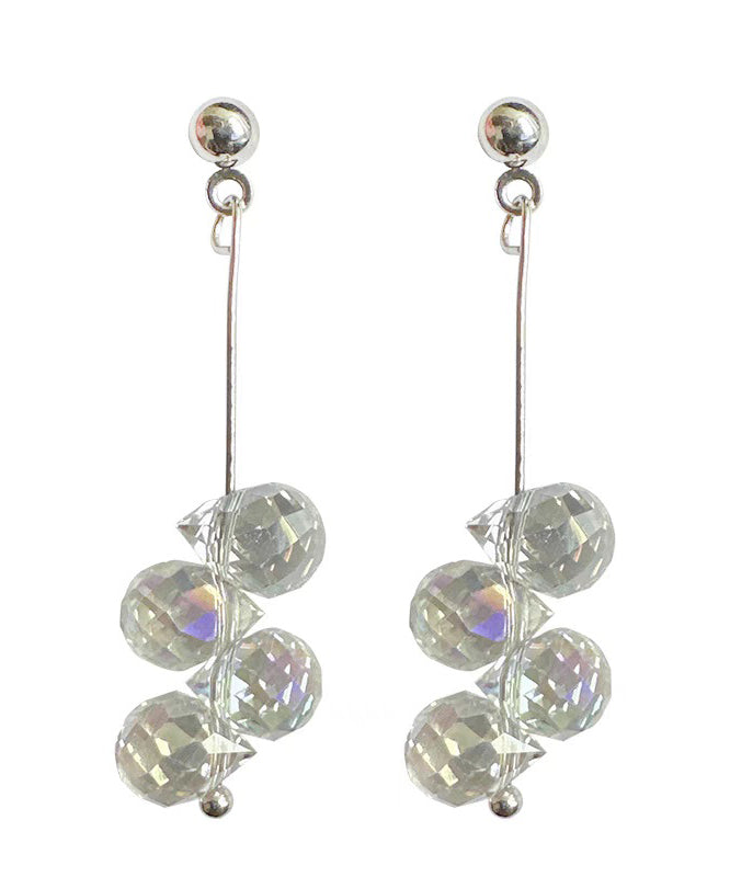 Tassel Boho Glass Drop White Silver Sterling Earrings