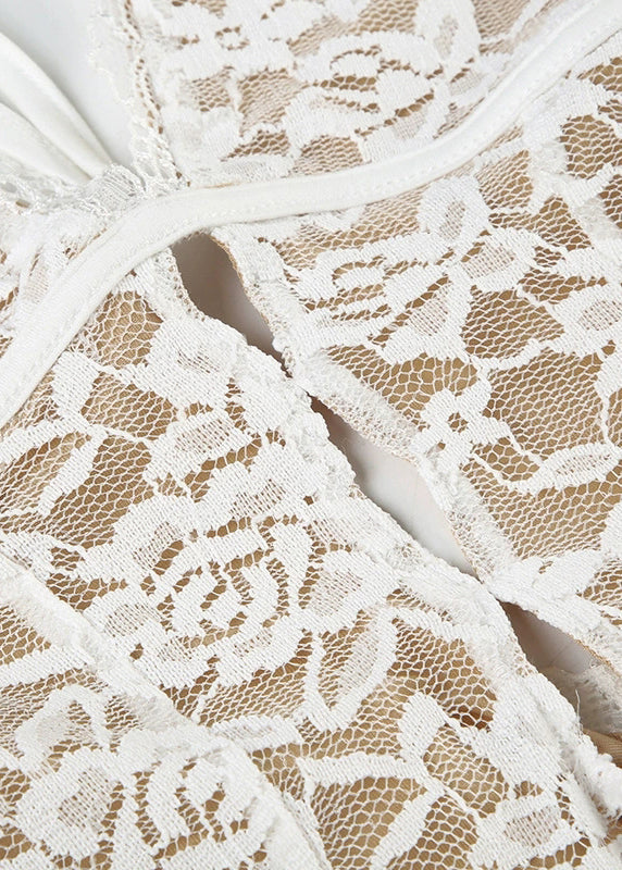 Robe sans manches, col V, dentelle blanche, style bohème, chevilles écartées