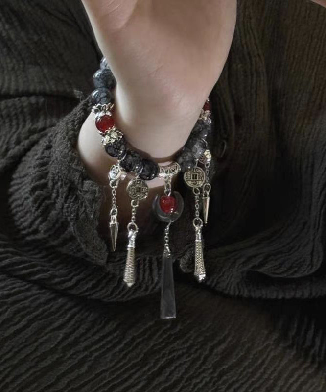 Breloque pompon en pierre précieuse, argent sterling, cristal noir