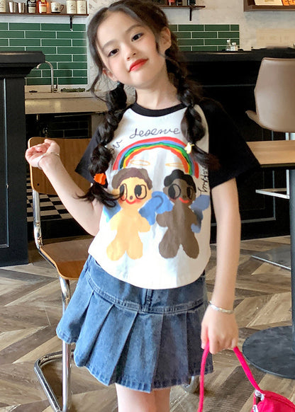 Boutique Black O-Neck Patchwork Kids T Shirt Summer SS1029