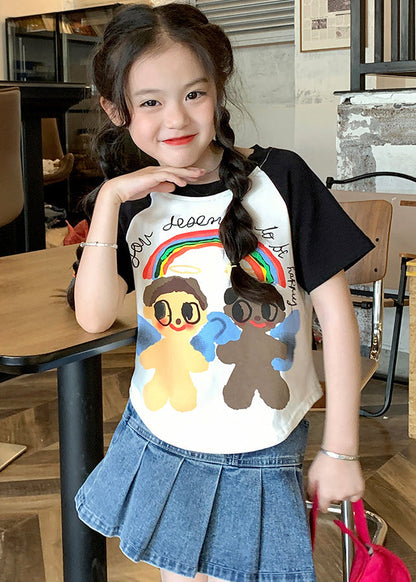 Boutique Black O-Neck Patchwork Kids T Shirt Summer SS1029