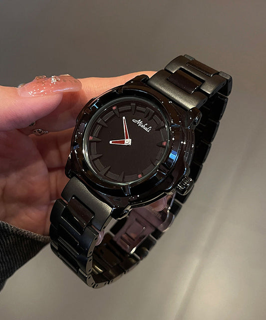 Montres boutique à mouvement en alliage d'acier à quartz noir en acier inoxydable