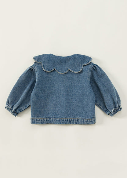 Boutique Blue Peter Pan Collar Patchwork Button Kids Denim Jacket Fall QV044