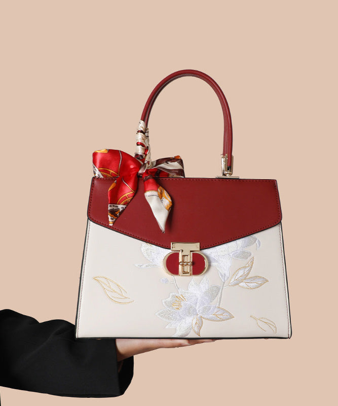 Boutique Tote Embroidery Calf Leather Bag Colorblock