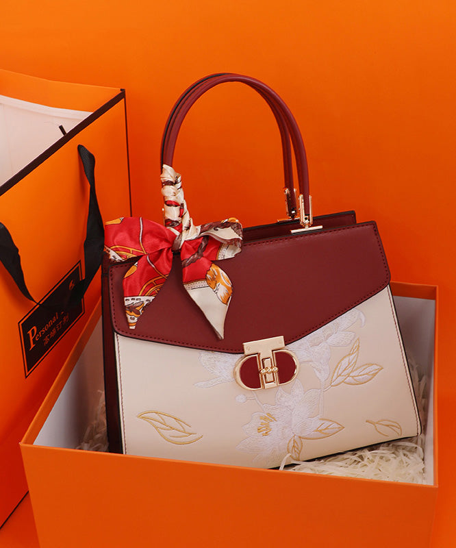 Boutique Tote Embroidery Calf Leather Bag Colorblock