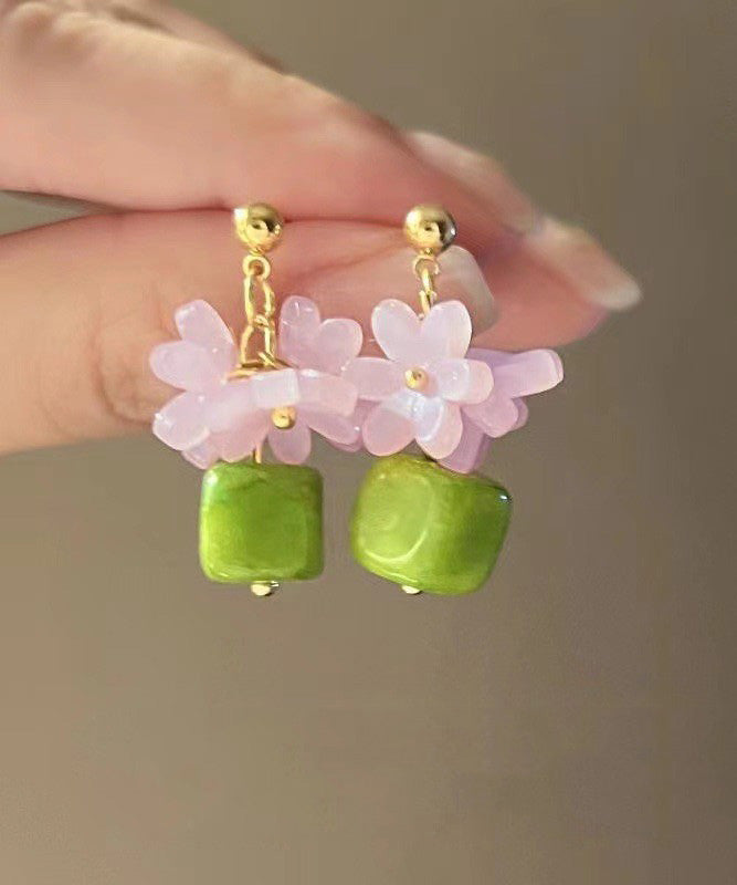 Flora Drop Colorblock Alloy Boutique Earrings Turquoise Metal