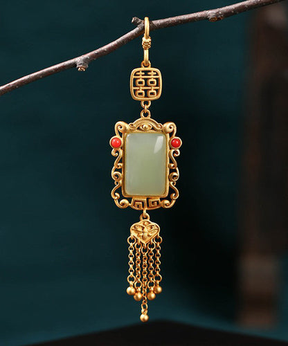 Boutique Gold Ancient Gold Jade Agate Tassel Brooches KX1080