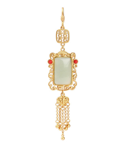 Boutique Gold Ancient Gold Jade Agate Tassel Brooches KX1080