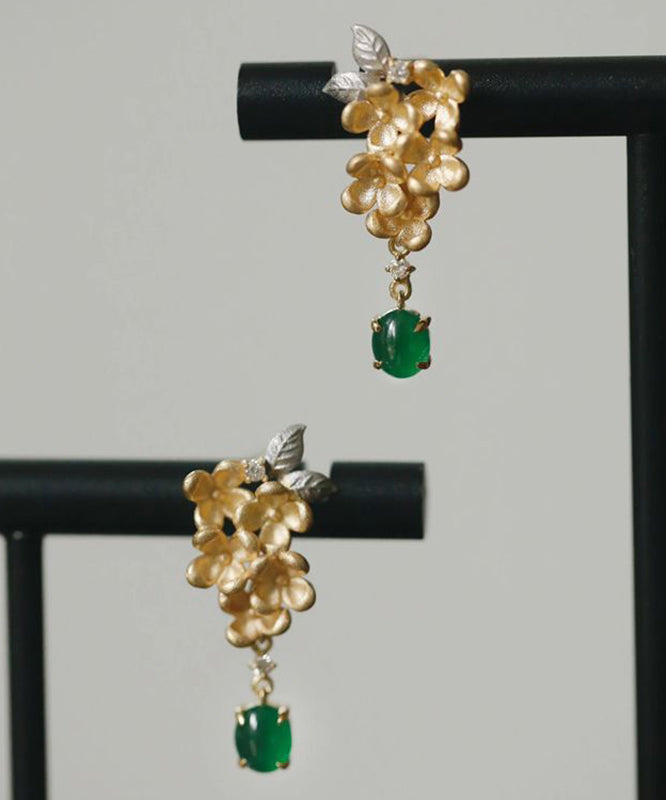 Boucles d'oreilles pendantes en argent sterling doré et jade parfumé PO024