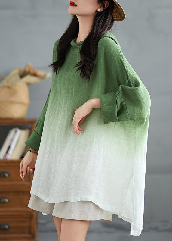 Boutique Gradient Green Oversized Cotton Hooded Tops Spring TM041