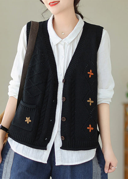 Boutique Green V Neck Embroidered Knit Vest Fall QA033