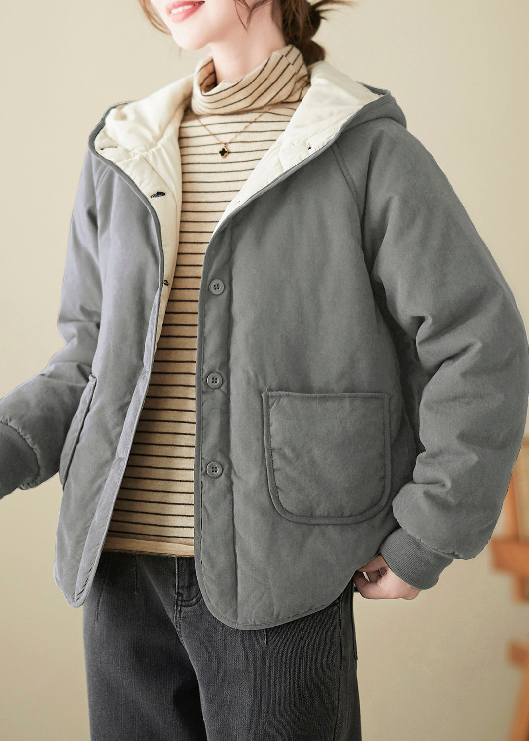 Sweat à capuche en coton fin avec poches grises, vêtement d'extérieur, printemps TI007