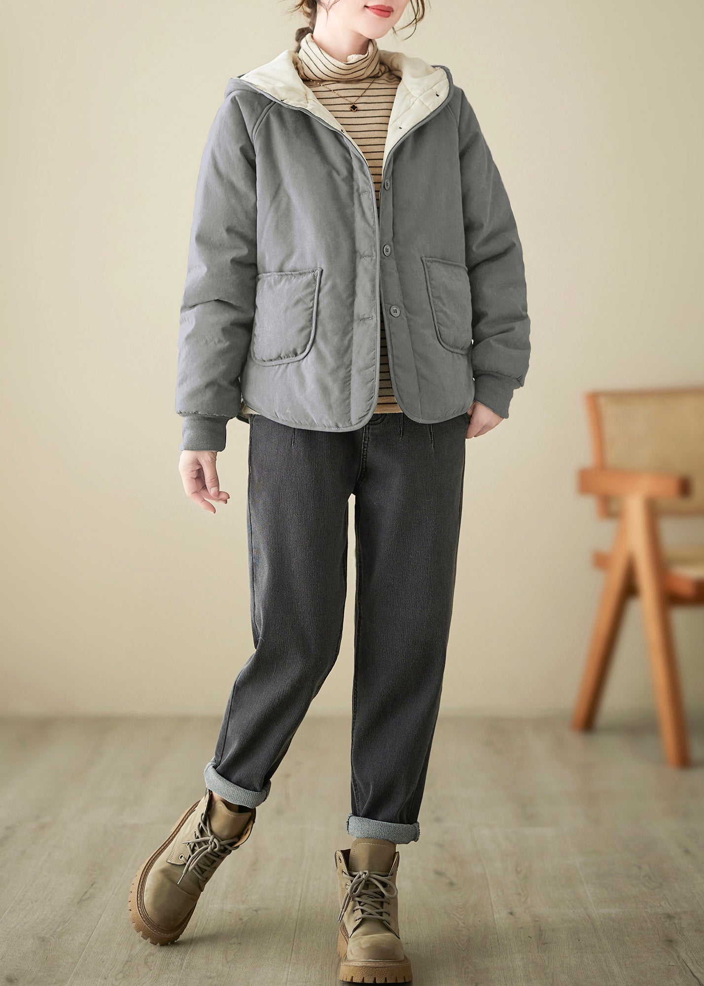 Sweat à capuche en coton fin avec poches grises, vêtement d'extérieur, printemps TI007