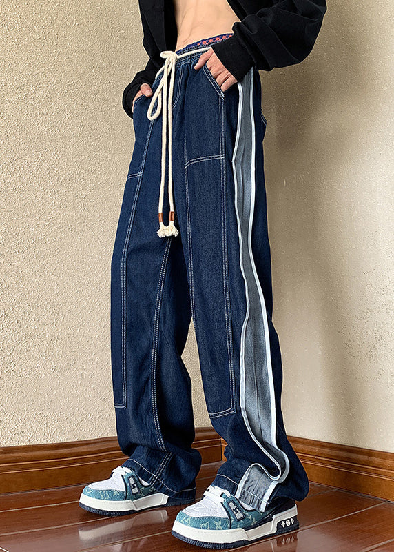 Denim Apparel Men Pants Boutique Oversized Patchwork Spring Navy