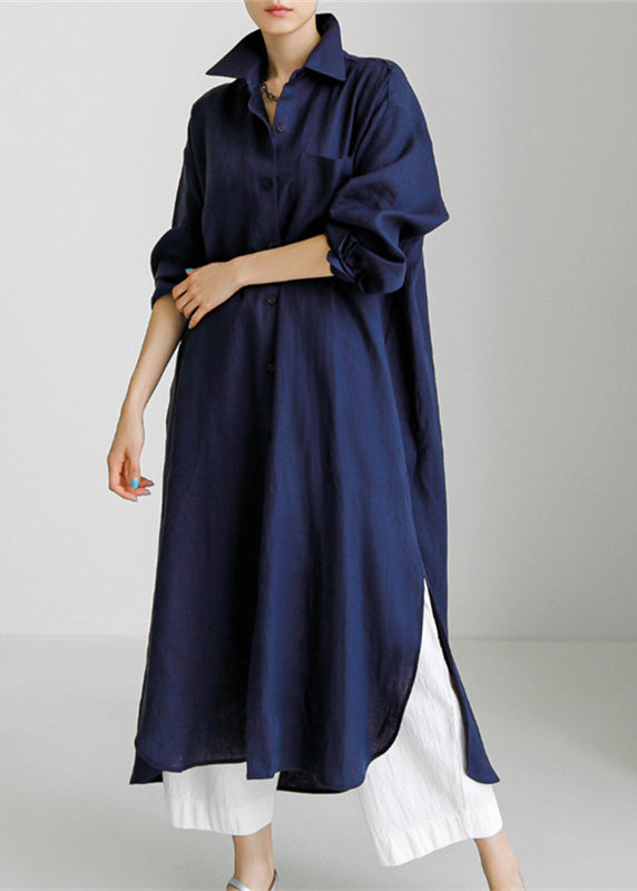 Chemises et robes en coton bleu marine à col Peter Pan, collection printemps TH032