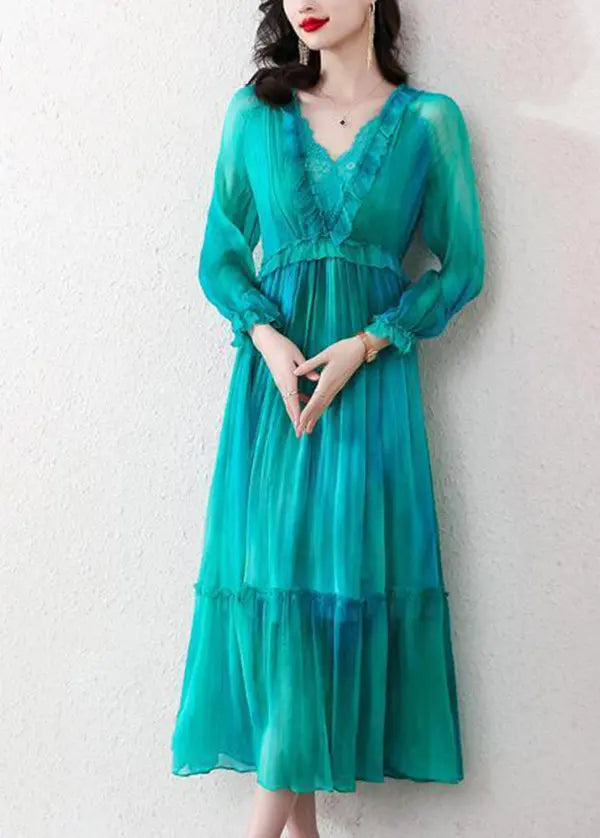 Boutique Peacock Blue Ruffled Exra Large Hem Chiffon Beach Dress Spring Ada Fashion