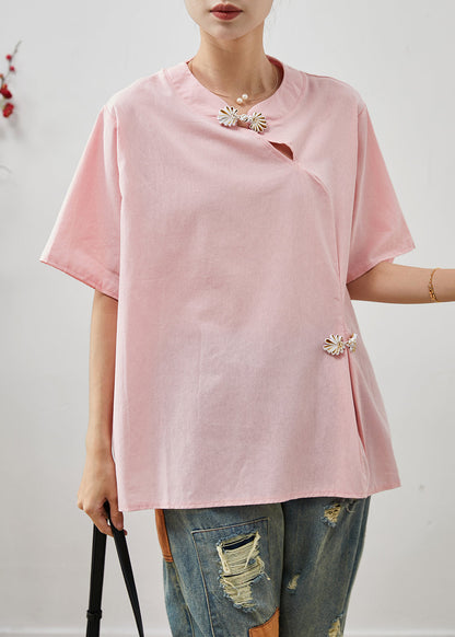 Boutique Pink Chinese Button Cotton Shirt Tops Summer AP1075