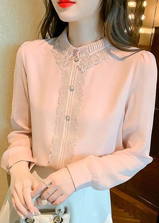 Chemise à col pan en coton rose patchwork Peter Lace