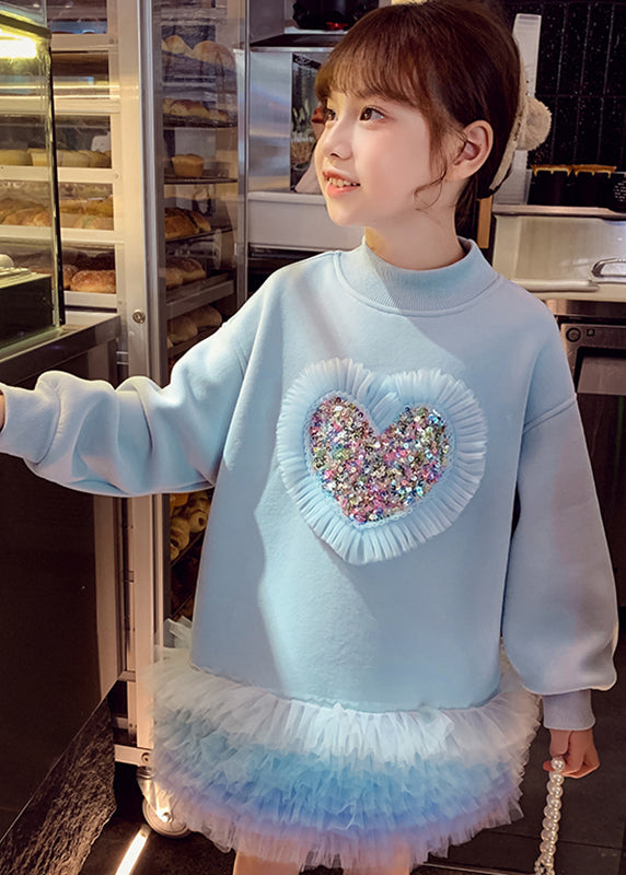 Robe sweat-shirt mi-longue en polaire chaude à paillettes roses pour enfants, collection printemps YE026