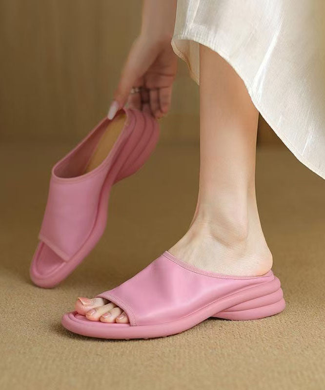 Bequeme Peep-Sandalen aus Schaffell mit Boutique-Zehenpartie in Rosa