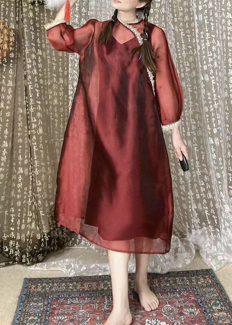 Boutique Robes Rouges En Dentelle Et Patchwork En Organza Été FF015