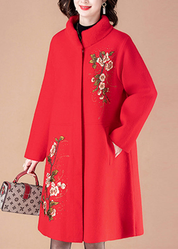 Boutique Red Print Taschen Woll Lange Mäntel Frühling TA034