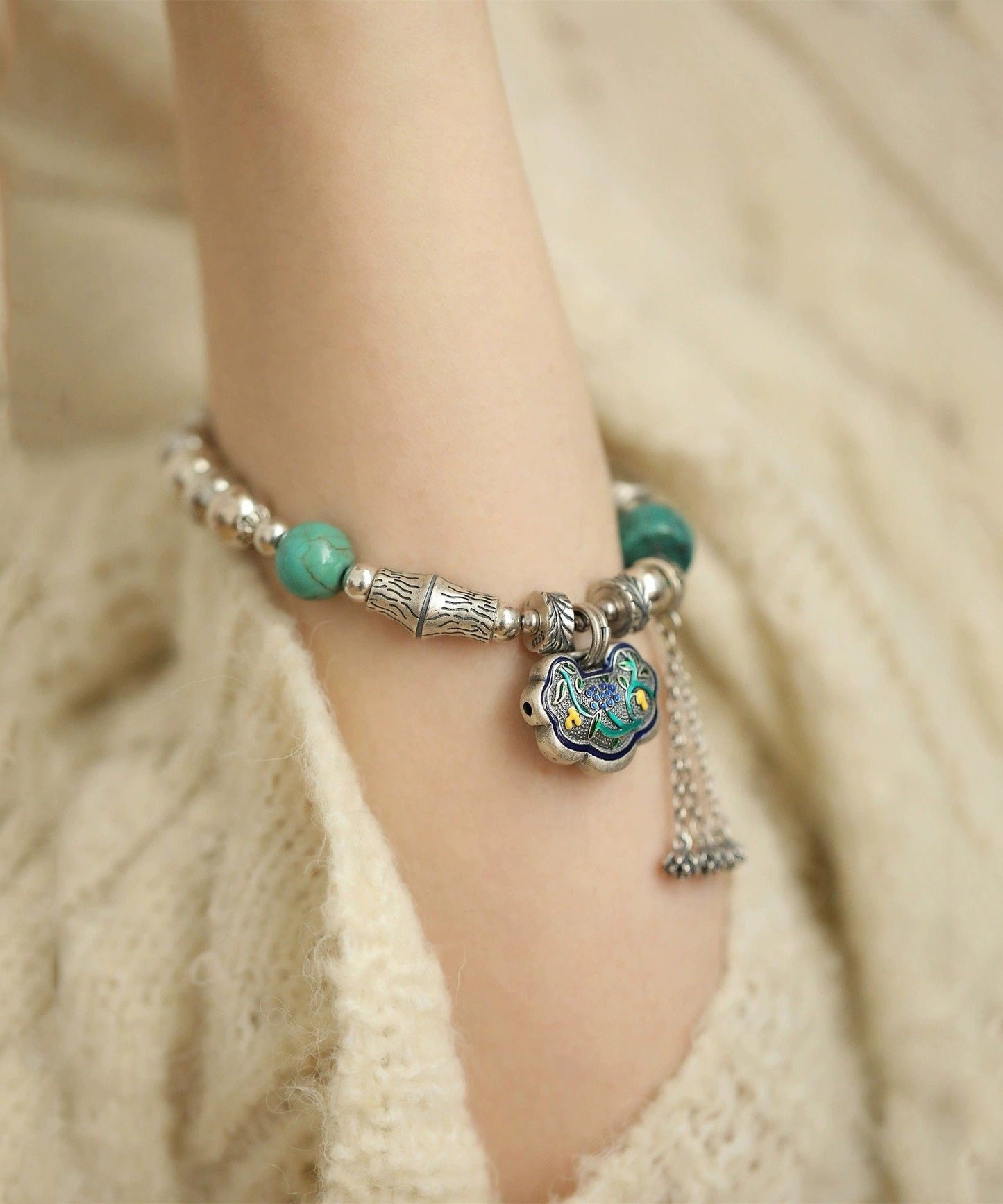 Charm Turquoise Silver Silk Boutique Bracelet Bracelets Sterling