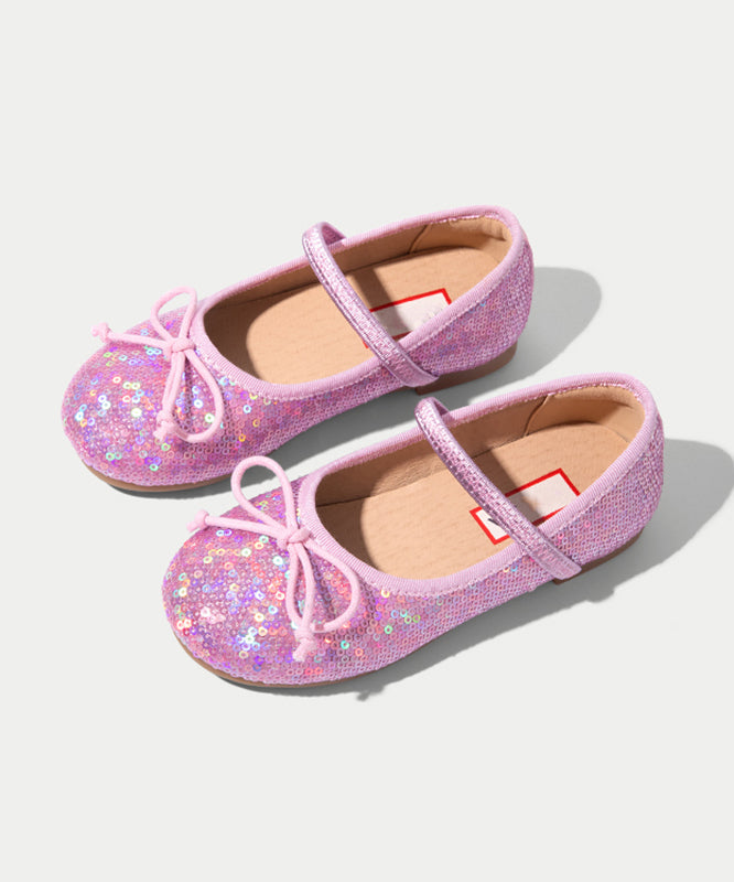 Strap Flat Bow Sequins Shoes Buckle Kids Boutique Feet Silvery