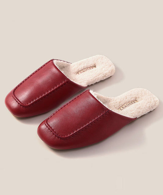 Boutique Slippers Shoes Mulberry Faux Leather Fuzzy Wool Lined RX018