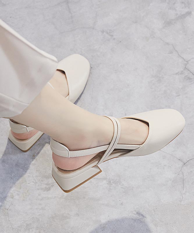 Chunky Boutique Leather Beige Sandals Splicing Faux