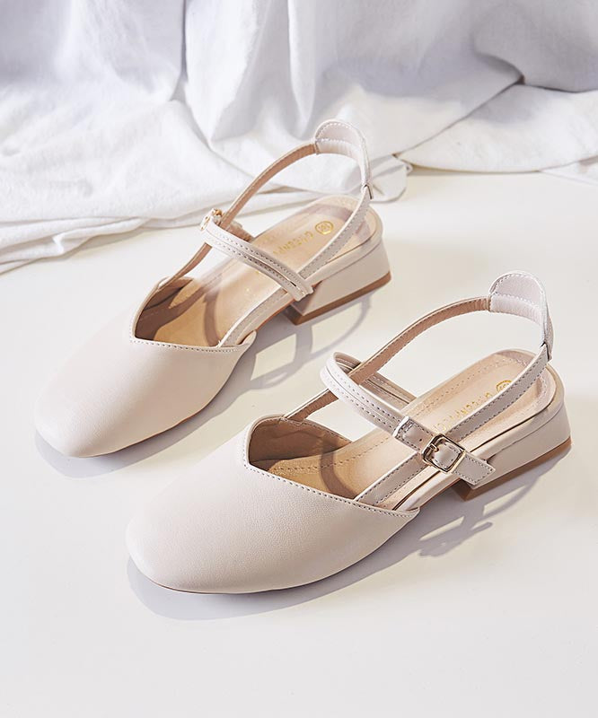 Chunky Boutique Leather Beige Sandals Splicing Faux