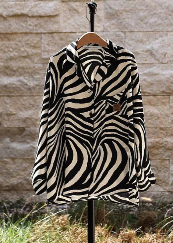 Boutique Zebra Pattern Peter Pan Collar Button Two Piece Set Long Sleeve XS1018