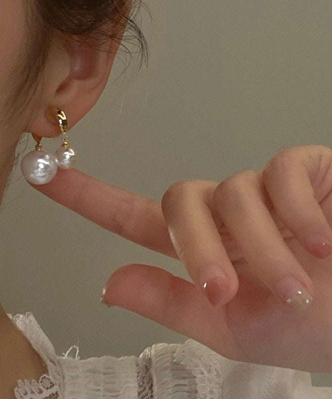Alloy Earrings Copper Stud Pearl Gold Brief