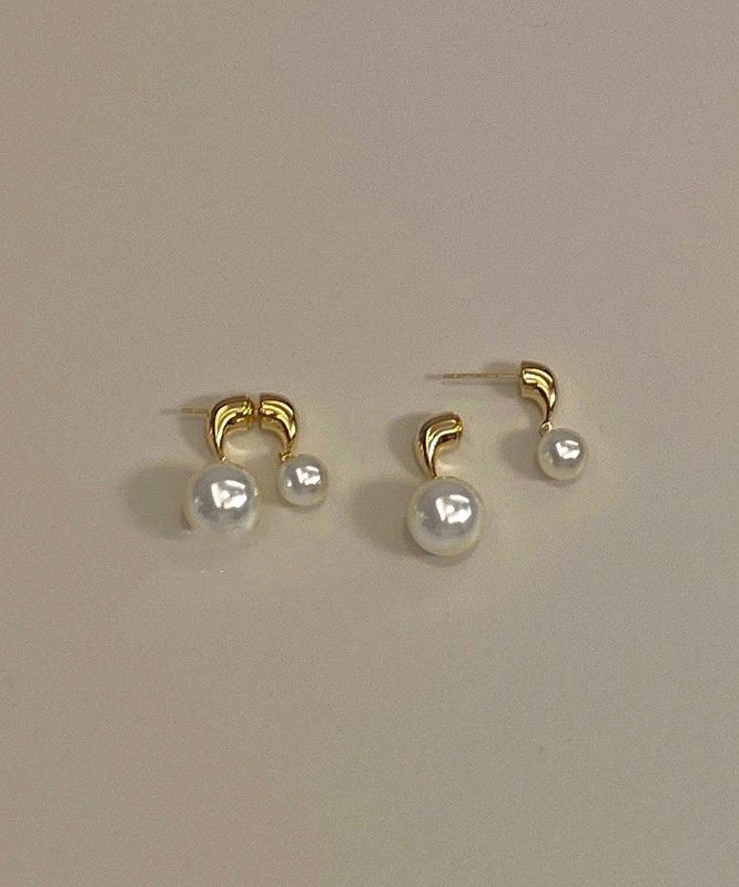 Alloy Earrings Copper Stud Pearl Gold Brief