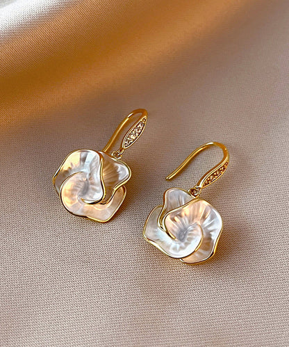 Brief Gold Copper Overgild Floral Drop Earrings KX1039